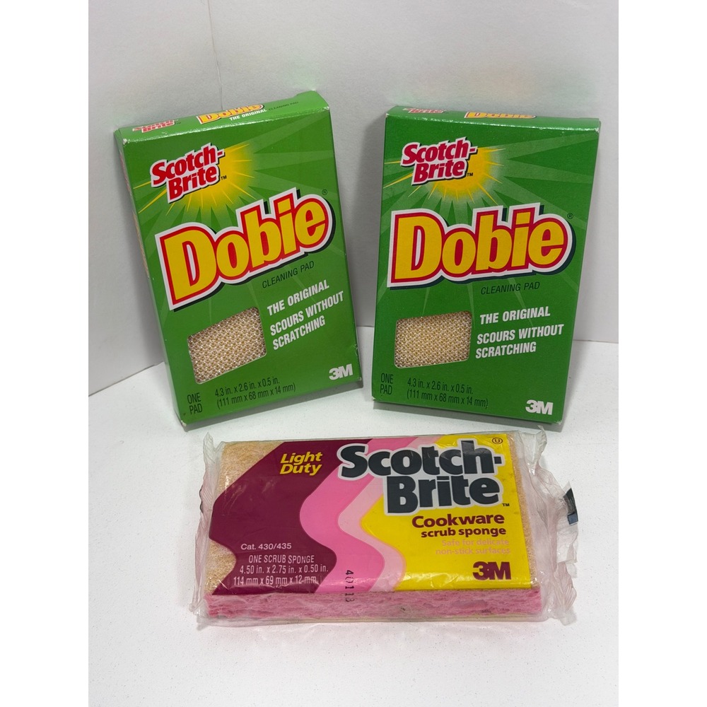 set 3 Vintage Scotch-Brite 3M Dobie Cleaning Pads‎ & Light Duty Cookware Sponge